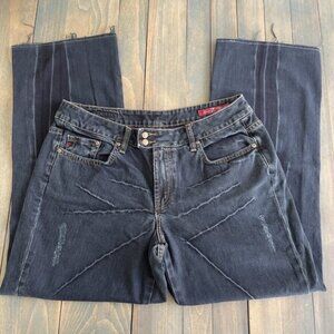Seven 7 Denim Jeans Distressed Wide Leg Dark Wash Artsy Women's Size 16 (D7)
